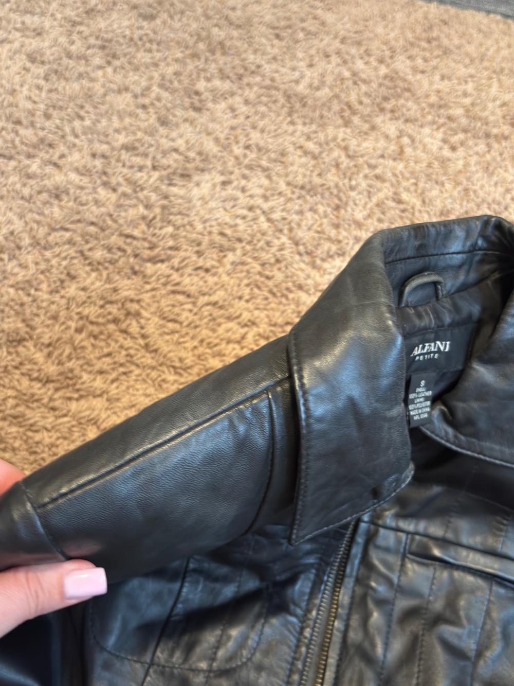Alfani Black Leather Jacket with Zippered Pockets - Picture 11 of 12
